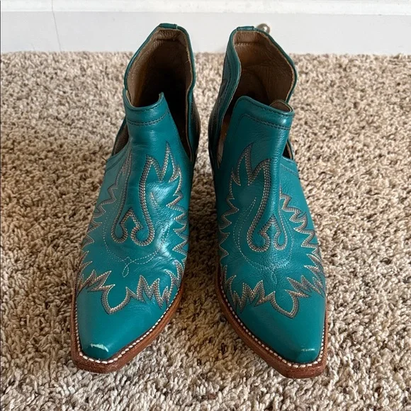 Ariat Teal Western Ankle Boots with Embroidery - Picture 1 of 7